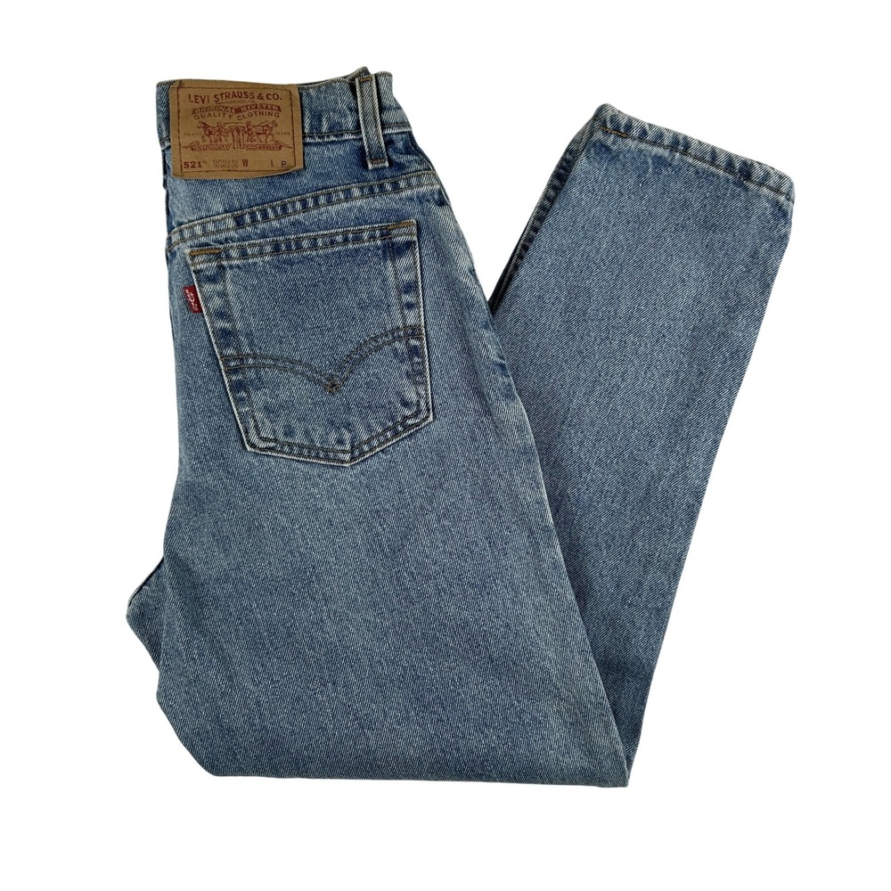 Vintage Levis 521 Jeans Womens 6 Petite Short Blue Tapered Fit High Rise USA 90s